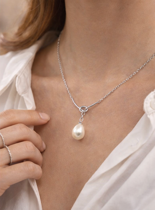 Collar perla clásica ajustable - baño plata