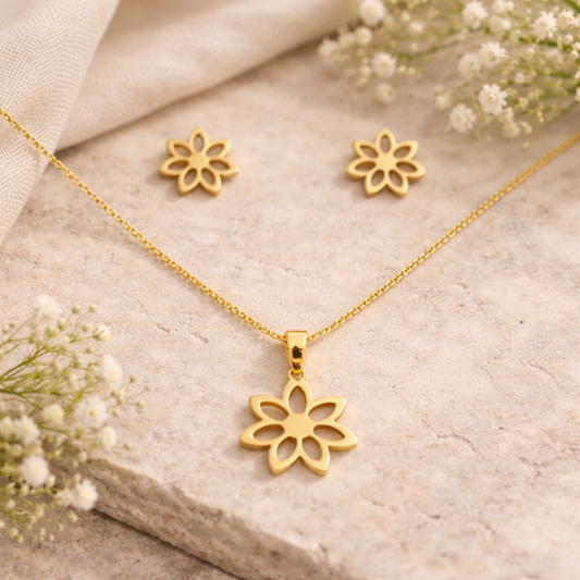 Set collar + aretes flor de loto ajustable